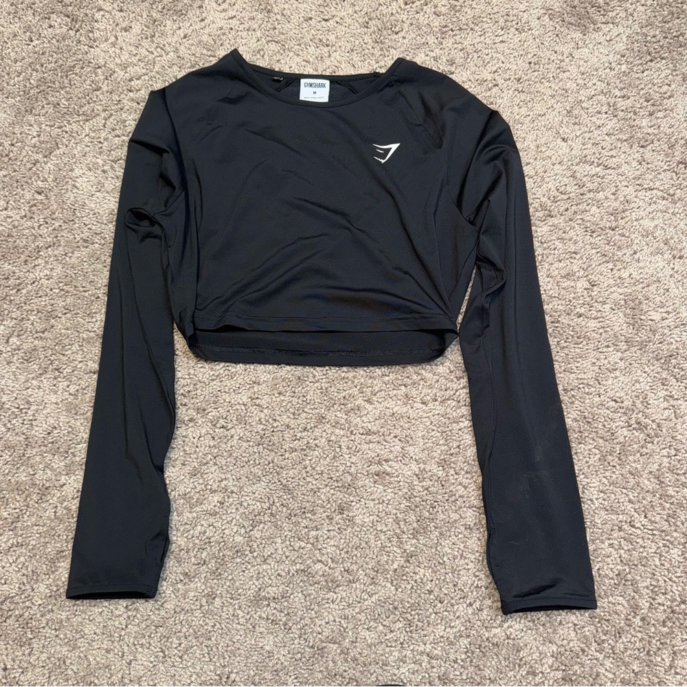 Gymshark Long-Sleeve Athletic Crop Top - Size M - Black